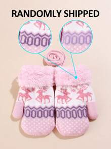 1 Paire De Gants D'hiver En Peluche Rose Pour Enfants Avec Ficelle, Chaud Et Protecteur, Petit Sac Élégant Adapté Aux Activités De Plein Air Et À Un Usage Quotidien, Style De Noël