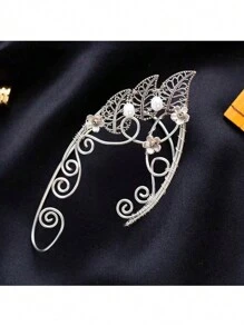 1 件女士手工水晶叶花瓣设计夹式耳环，无耳洞，仙女耳夹，母亲节、节日礼物