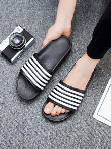 经典 5 条纹男女夏季拖鞋，男女通用防滑耐用条纹沙滩/水上滑梯凉鞋