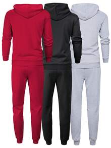 3 Stücke/Set Herren leichter Hoodie und Jogginghose Set, einfarbiger Grundstil, modisches lässiges Outfit mit Taschen und Tunnelzug Taille, geeignet als Geschenk für Ehemann/Freund, Frühling/Herbst Tragen, Straße, Pendeln, Outdoor-Aktivitäten, Urlaub - Verschiedenfarbig - Übersicht 2