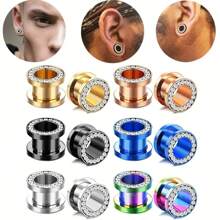 AVYRING 2PCS Stainless Steel Crystal Zirconia Ear Tunnels Plug Screw Fit Colorful Ear Flesh Gauge Ear Expanders Piercing Jewelry 4-16mm
