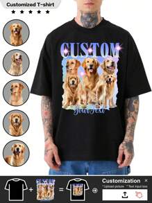 Customize A Fun T-Shirt And Choose 6 Images You Like With Text,Birthday Gifts, Christmas Gifts, Valentine's Day Gifts, Anniversaries - Black - View 1