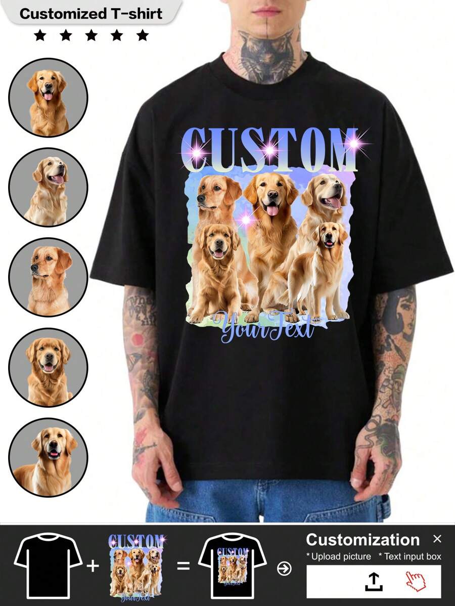 Customize A Fun T-Shirt And Choose 6 Images You Like With Text,Birthday Gifts, Christmas Gifts, Valentine's Day Gifts, Anniversaries - Black - View 1