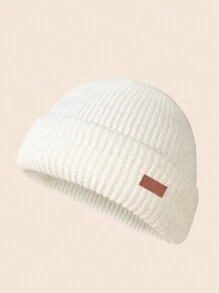 1 件男士纯色百搭空白标签针织帽，适合秋冬保暖和日常穿着