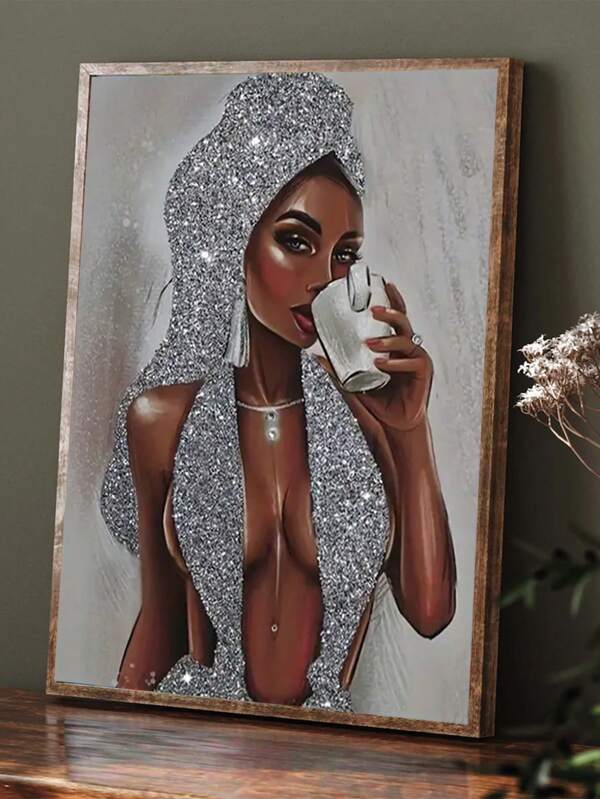 DIY 5D Diamant Malset - Elegante Frau komplett mit Schmucksteinen verziert, rund, ohne Rahmen, 30cm x 40cm Mosaik Handwerk Acryl Leinwand Wanddekoration, Neues Diamanten Mosaik Set