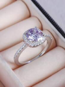 1pc Elegant Multi-Color Square Band Design Round CZ Stone Ring, Versatile Men Women Engagement Wedding Ring, Valentine's Day Gift,Mom,Mother,Mother's Day,Gift