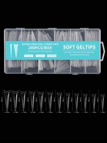 240 件 XXL 假指甲超长细高跟指甲按压丙烯酸指甲法式半覆盖哑光凝胶指甲艺术胶囊假指甲修甲用品女士女孩 DIY 延长工具 - 透明 - 查看 7