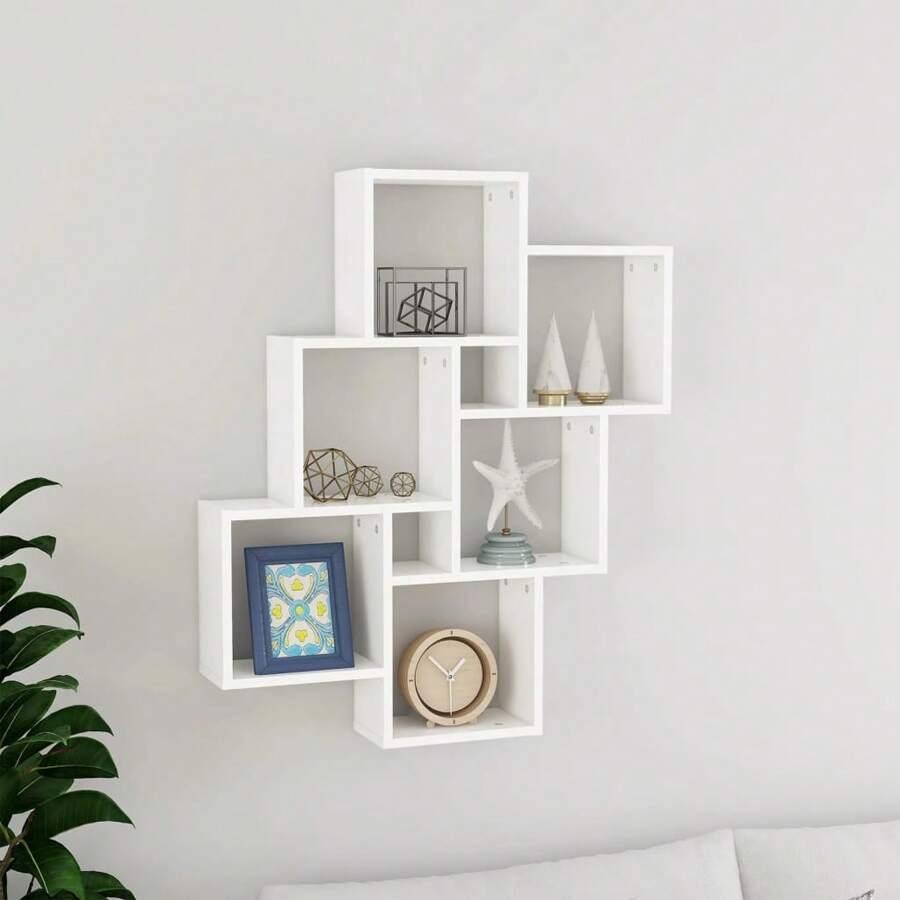 White Wall Cube Shelf 75x93 Cm Modern Engineered Wood Storage Display Unit - White - View 1