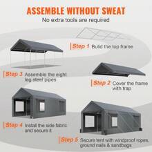 VEVOR Carport, 10x20ft Heavy Duty Carport Car Canopy, Portable Garage Car Port With Roll-Up Ventilated Windows & Removable Sidewalls, UV Resistant Waterproof All-Season Tarp For SUV, Car, Truck, Boat - 深灰色 - 查看 6