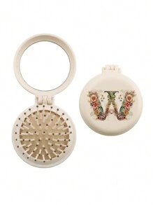 1pc Valentine's Day Flower Aesthetics 26-Letter Mirror Comb, Best Maid Of Honor, Teacher, Friend Gift, Graduation Essential Portable Backrest Comb, Foldable Air Cushion Comb, Travel Camping Essential,Hair Brush,Comb,Hair Tools,Hair Products And Accessories For Barber Salon Beauty Travel Essentials