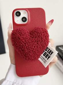 Flauschige Kunstlammwoll Herz Design Handyhülle kompatibel mit Apple Handy, Winter - Rot - Übersicht 6