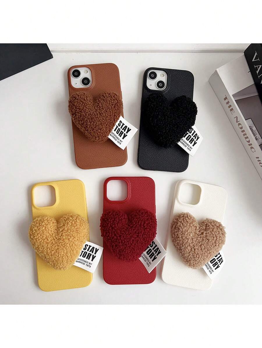 Flauschige Kunstlammwoll Herz Design Handyhülle kompatibel mit Apple Handy, Winter - Rot - Übersicht 1