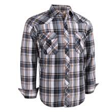 Men's Western Cowboy Pearl Snap Plaid Button Up Casual Long Sleeve Two Pockets Work Shirts - 2 Yellow Grey - View 1