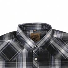 Men's Western Cowboy Pearl Snap Plaid Button Up Casual Long Sleeve Two Pockets Work Shirts - 9 Gray Black - View 3