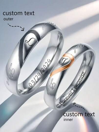 nkeybbon 1 pieza Anillo de amor personalizado en forma de medio corazón de acero de titanio, joyería para parejas, alivio de ansiedad y regalo para amigos/parejas en San Valentín