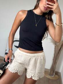 Shorts de Crochê Feminino - Bege - Visão 4