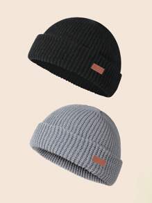 1 件男士纯色百搭空白标签针织帽，适合秋冬保暖和日常穿着