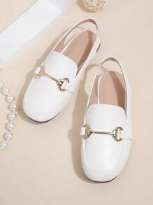 1 paire de sandales plates à bout fermé pour filles, en PU à semelle souple anti-dérapante, convient pour l'été