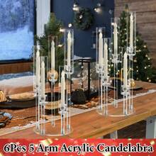 6Pcs 5 Arms Acrylic Clear Candelabra Centerpieces For Wedding, Taper Candlesticks Candle Holders With Acrylic Shade For Chrismas House Birthday Party Table Gifts Home Decoration - 透明(6個) - 查看 9