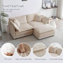 Deep Seat Sectional Sofa Cloud Couch With Ottoman, 76.7" Modern Chenille Comfy Upholstered Modular Sofa L Shaped Couch For Living Room, Apartment, Studio, Office(Green). - 駝色 - 查看 3