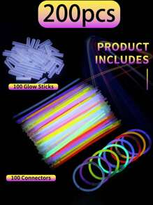 200PCS 8-Inch Party Glow Stick Set, Super Bright Glow Stick, High Quality, High Quality, Glow For 8~12 Hours, Can DIY Make Bracelets, Necklaces, Etc., Colorful Wedding Glow Stick, Suitable For Parties, Bars, Nightclubs, Glow Stick, Glow Party Supplies, Glow In The Dark, Gifts, Party Lighting Supplies, New Year Gifts,Party Decor