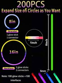 200PCS 8-Inch Party Glow Stick Set, Super Bright Glow Stick, High Quality, High Quality, Glow For 8~12 Hours, Can DIY Make Bracelets, Necklaces, Etc., Colorful Wedding Glow Stick, Suitable For Parties, Bars, Nightclubs, Glow Stick, Glow Party Supplies, Glow In The Dark, Gifts, Party Lighting Supplies, New Year Gifts,Party Decor