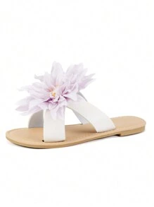 女士夏季新款花卉平底凉鞋 - 紫色 - 查看 6