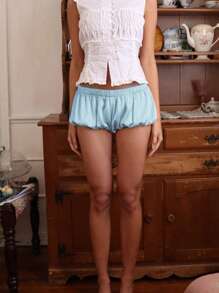 Women Bloomer Shorts, Low Waist Solid Summer Casual Shorts Streetwear for Daily Party - Azul - Ver 4
