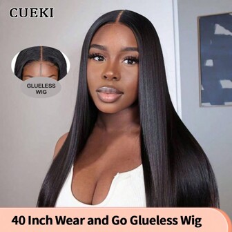 CUEKI 250 % densitet limfria peruker, rakt, 13x4, transparent spetsförslutning, förplockade, förskurna, spetsfrontperuker för kvinnor, limfria, svarta peruker för nybörjare, julklappar (Bob-peruk 8-14 tum)