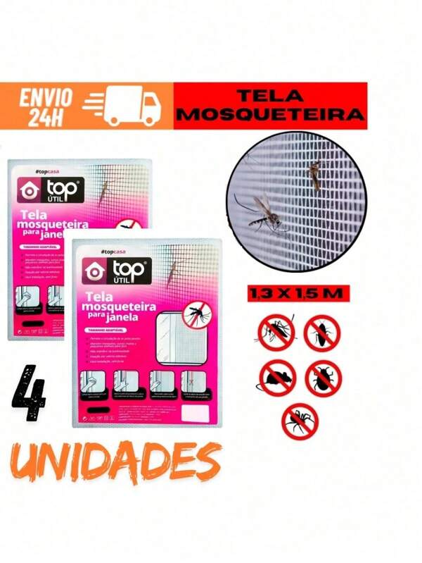 Kit com Telas Mosquiteiro Anti-Inseto Mosquito Mosqueteira Ajustável para Janela