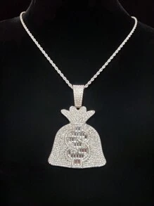 1 件时尚创意美元钱袋形吊坠项链，男女通用嘻哈复古项链，适合派对和日常佩戴，2 种链条款式可选 - 銀色 - 查看 8