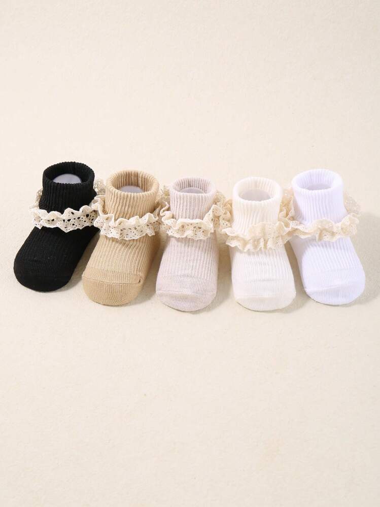 5 pares de calcetines de encaje para bebé, calcetines lindos para niñas que se pueden doblar y usar de dos formas, y son aptos para usar en las cuatro estaciones (para niños pequeños) - Multicolor - Añade 3