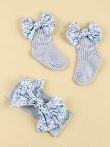 2pcs/Set Baby Hair Accessories And Socks Set Love Valentine - Blue - View 3
