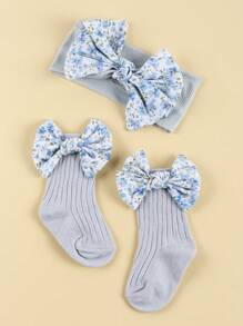 2pcs/Set Baby Hair Accessories And Socks Set Love Valentine - Blue - View 4