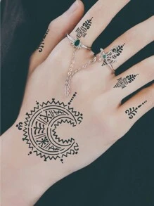 3 Sheets Hand Moon Flower Tattoo Hollow Template Stickers - Black - View 6