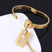 rongji jewelry 1 Set Pulsera y Collar de Pareja con Corazón y Candado de Acero de Titanio, Resistente al Desgaste, Regalo del Día de San Valentín, Mamá, Madre, Día de la Madre
