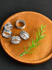 5 件时尚简约创意链条、罗马数字、齿轮、龙纹刻印戒指套装，时尚个性化圣诞礼物