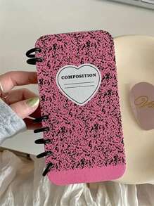 Ốp điện thoại Pink Niche Flip Notebook Design Black Ink Splash, tương thích với các mẫu 16/13/14/15/16 Pro Max, chống nước, chống sốc, chống rơi, chống trầy xước. - Hồng - Xem 3