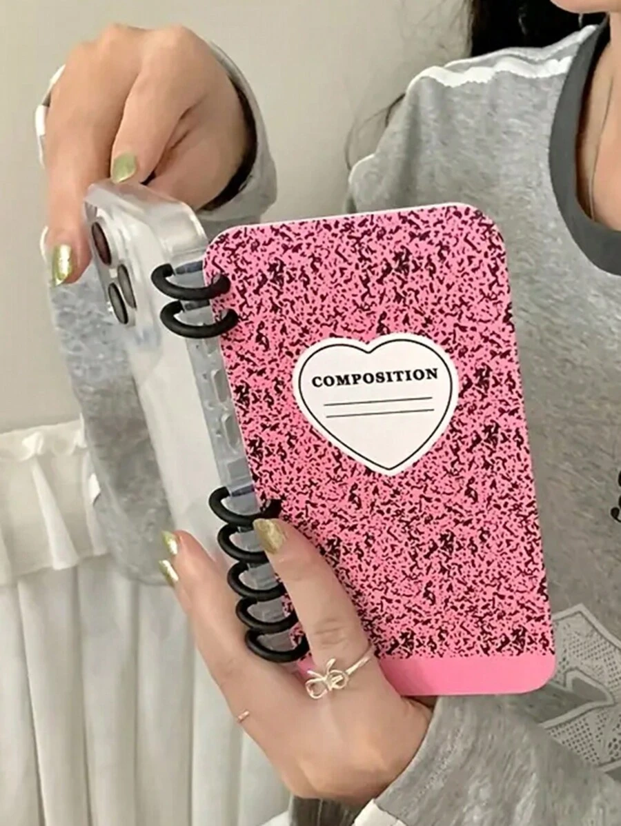 Ốp điện thoại Pink Niche Flip Notebook Design Black Ink Splash, tương thích với các mẫu 16/13/14/15/16 Pro Max, chống nước, chống sốc, chống rơi, chống trầy xước. - Hồng - Xem 1