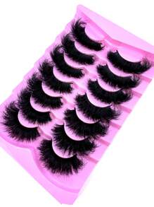 7 paia di ciglia finte in pelliccia di visone sintetica 9D, spesse 16-25mm, voluminose e dense, creano un effetto di trucco drammatico, ciglia allunganti riutilizzabili per occhi accattivanti - nero - Visualizzare 8