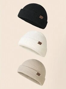 1 件男士纯色百搭缝标便帽，适合秋冬保暖和日常穿着 - W - 查看 19