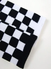 2/4/5/6 Pairs Of Women's Black & White Checkerboard Patterned Crew Socks, Personalized Casual Socks, Versatile For All Season, Suitable For Outdoor, Party, Gift, Y2k, Goth, School, Soft, Breathable