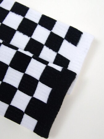 2/4/5/6/10 Pairs Women Checkerboard Patterned Crew Socks, Personalized Casual Socks Suitable For All Seasons, Couples, Outdoor, Party, Gift, Goth, Back To School, Tights, Soft, Breathable, Fall