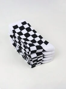 2/4/5/6 Pairs Of Women's Black & White Checkerboard Patterned Crew Socks, Personalized Casual Socks, Versatile For All Season, Suitable For Outdoor, Party, Gift, Y2k, Goth, School, Soft, Breathable