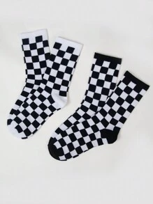 2/4/5/6 Pairs Of Women's Black & White Checkerboard Patterned Crew Socks, Personalized Casual Socks, Versatile For All Season, Suitable For Outdoor, Party, Gift, Y2k, Goth, School, Soft, Breathable