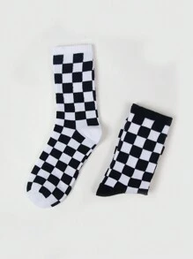 2/4/5/6 Pairs Of Women's Black & White Checkerboard Patterned Crew Socks, Personalized Casual Socks, Versatile For All Season, Suitable For Outdoor, Party, Gift, Y2k, Goth, School, Soft, Breathable