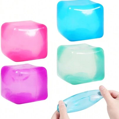 1/2/4/6/8PCS Slow Rise Cube Square Cube Malt Sugar Stress Balls For Adults,Soft Fidget Toys For Your Best Mellow And Chill -Square Shape With Filling In Pink Purple Blue Green