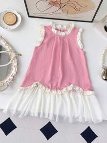 Young Girls Princess Cute Mesh Patchwork Tank Dress For Summer - Pink - View 3