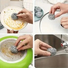 6 pièces/12 pièces Boules de nettoyage de cuisine en acier inoxydable - Grattoir à vaisselle non électrique, convient pour les bols, casseroles, plaques de cuisson, brosse en acier inoxydable et laine d'acier, fournitures de nettoyage