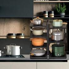 Double Sided 3+4 Multi-Layer Kitchen Utensil Rack, Cabinet Utensil Sorting Rack, Heavy-Duty Utensil Rack For Storage Under The Sink, Adjustable Metal Utensil Rack And Lid Rack For Kitchen Sorting And Storage, Quick AccessHome Decor, Party Storage, Christmas Storage, New Year Storage - Black - View 8